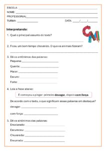 Leitura e Interpretação do texto: De nuvem a chuva