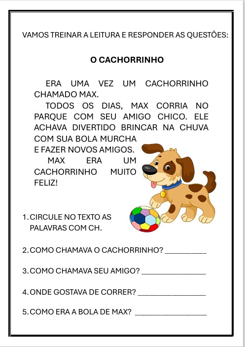 Leitura e interpretação do texto: O Cachorrinho