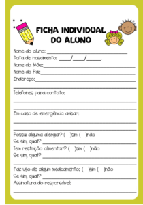Capa de caderno pronta para imprimir - Ficha individual do aluno - Caderno de recado - Agenda