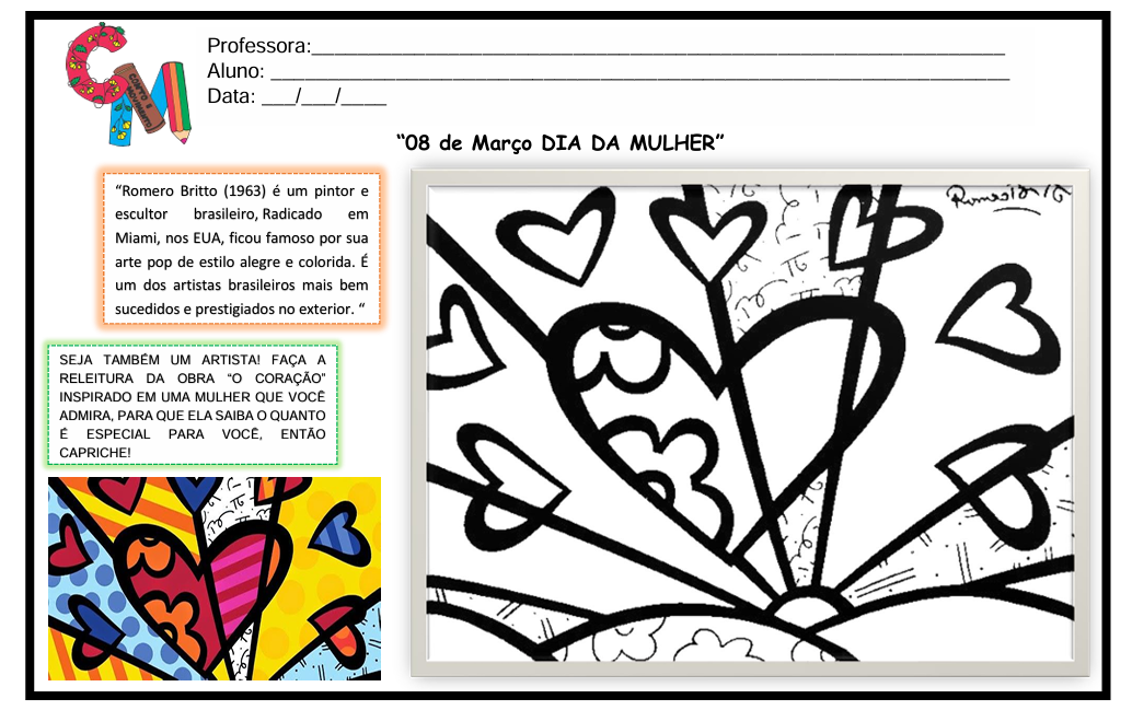 Atividade Romero Britto dia da mulher