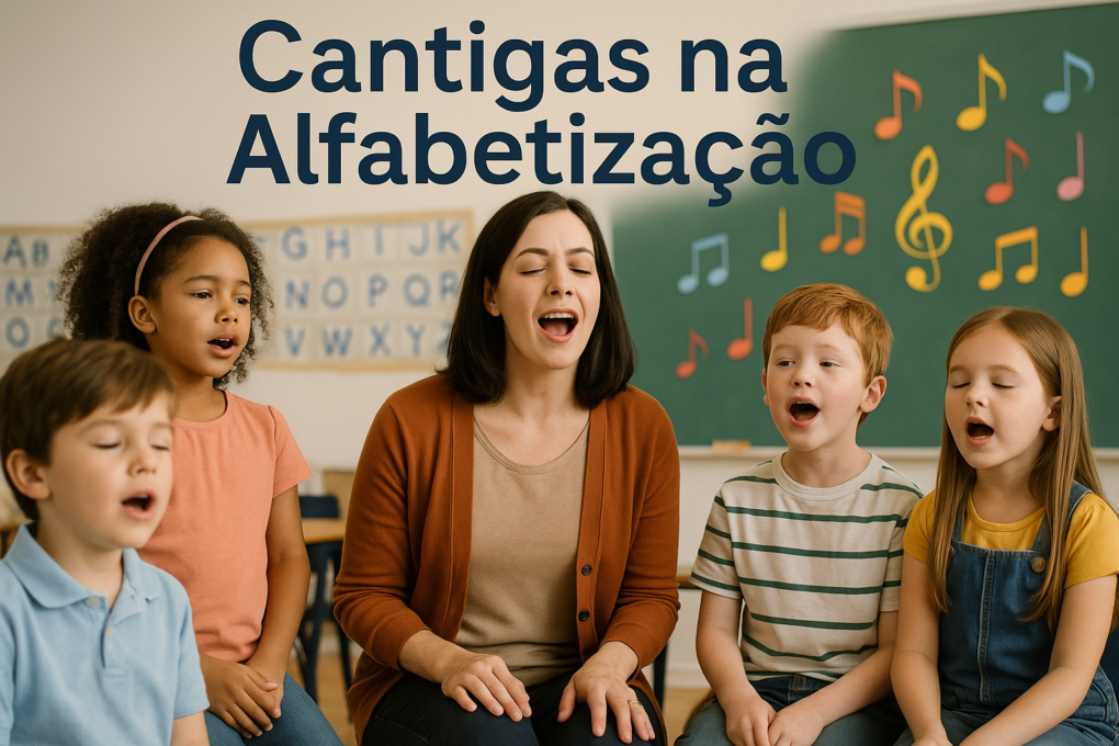 Professora cantando Músicas na alfabetização