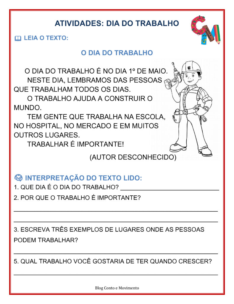 Dia do trabalho texto leitura e interpretação