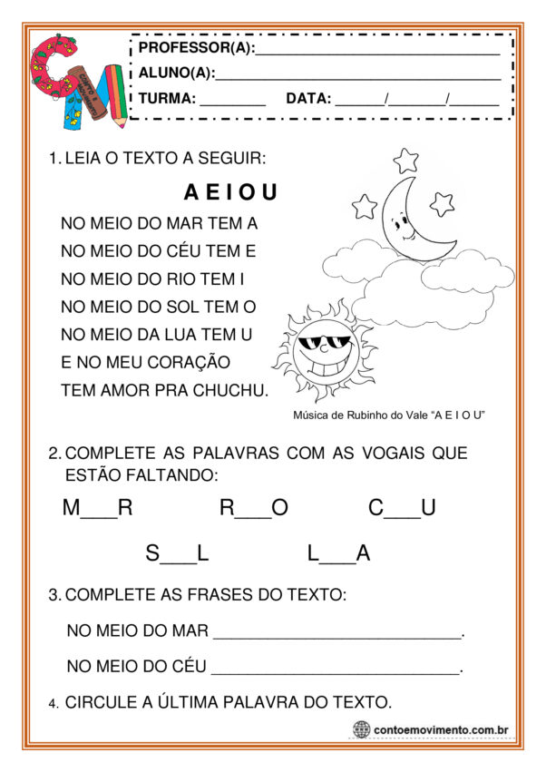 Atividade do texto A E I O U