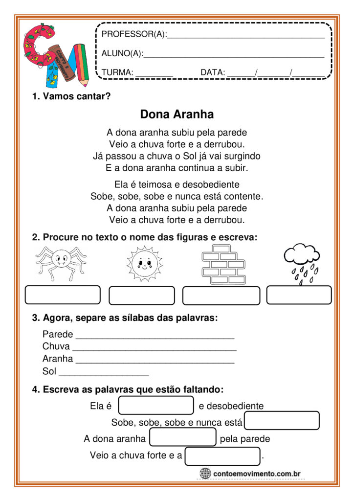 Atividade com música dona aranha