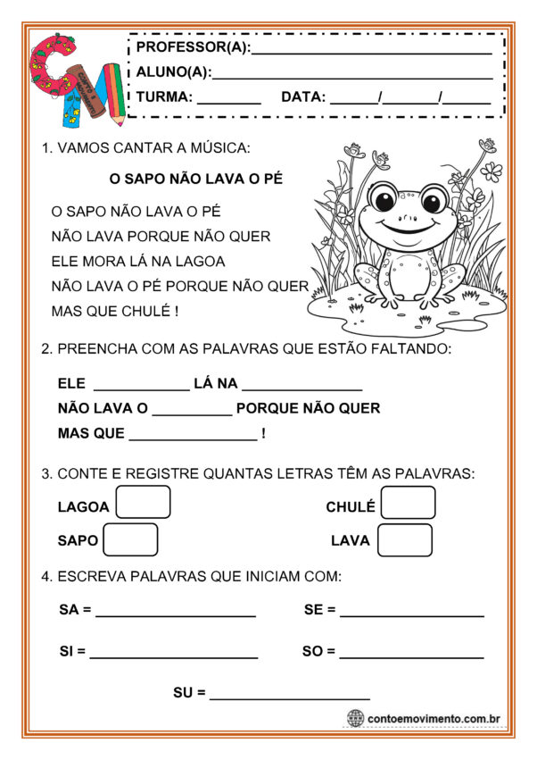 Atividade O Sapo Não Lava o Pé