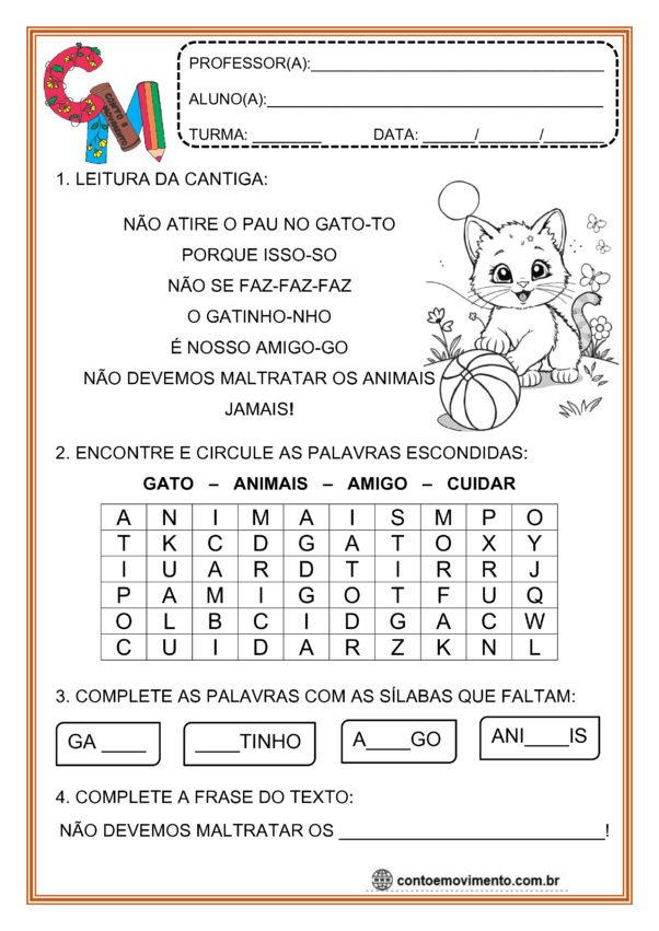 Atividade não atire o pau no gato