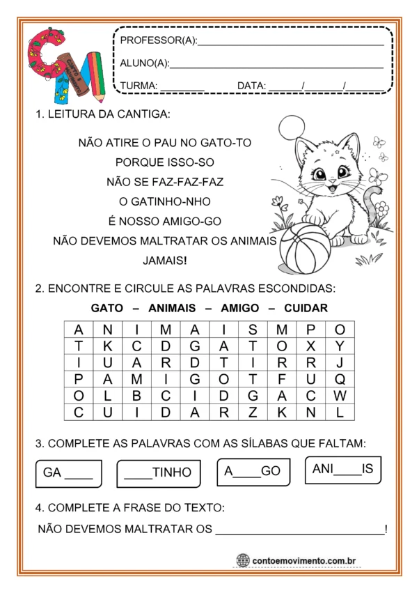 Atividade não atire o pau no gato