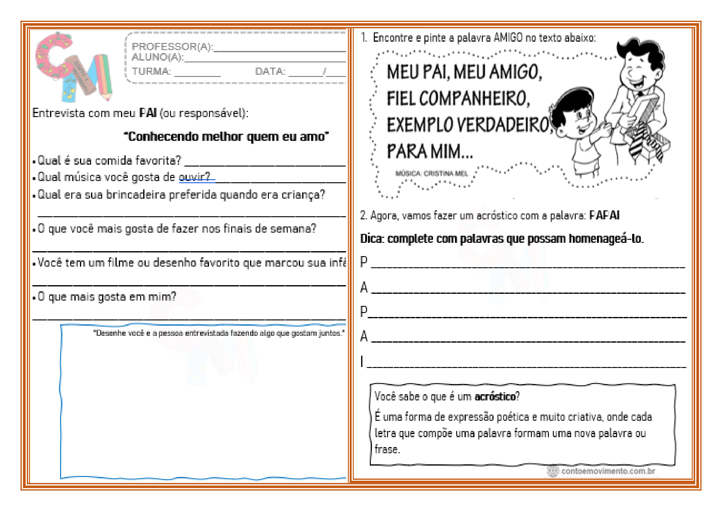 Atividades dia dos pais 2025