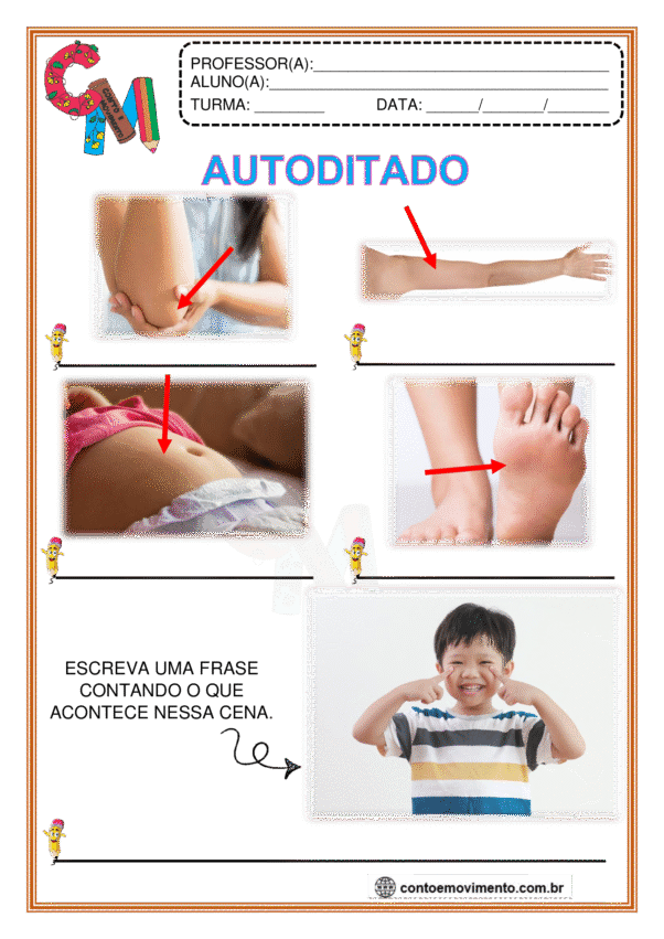 autoditado na alfabetização: partes do corpo