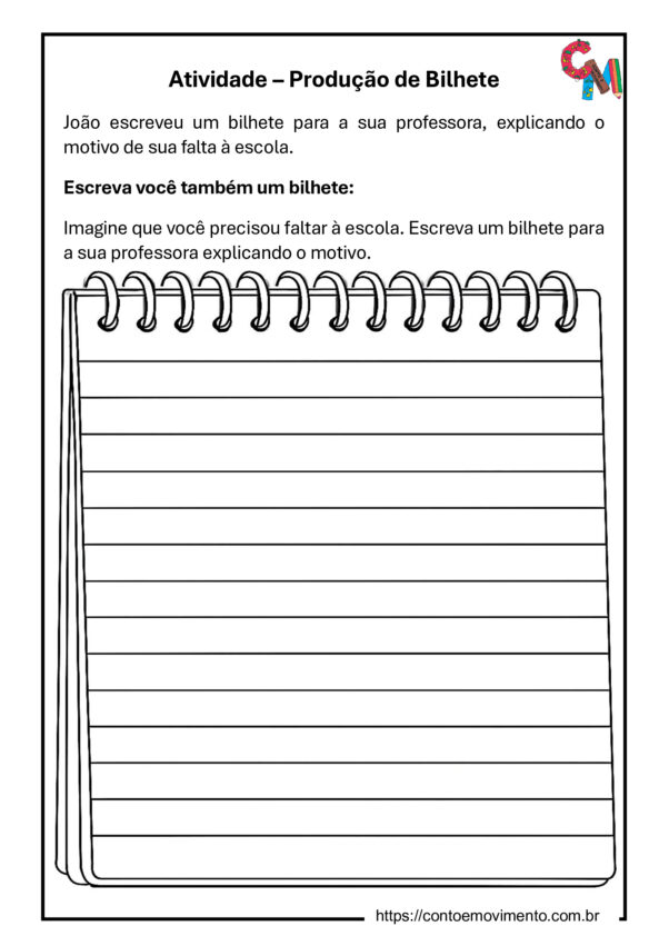 atividade escrita de bilhete