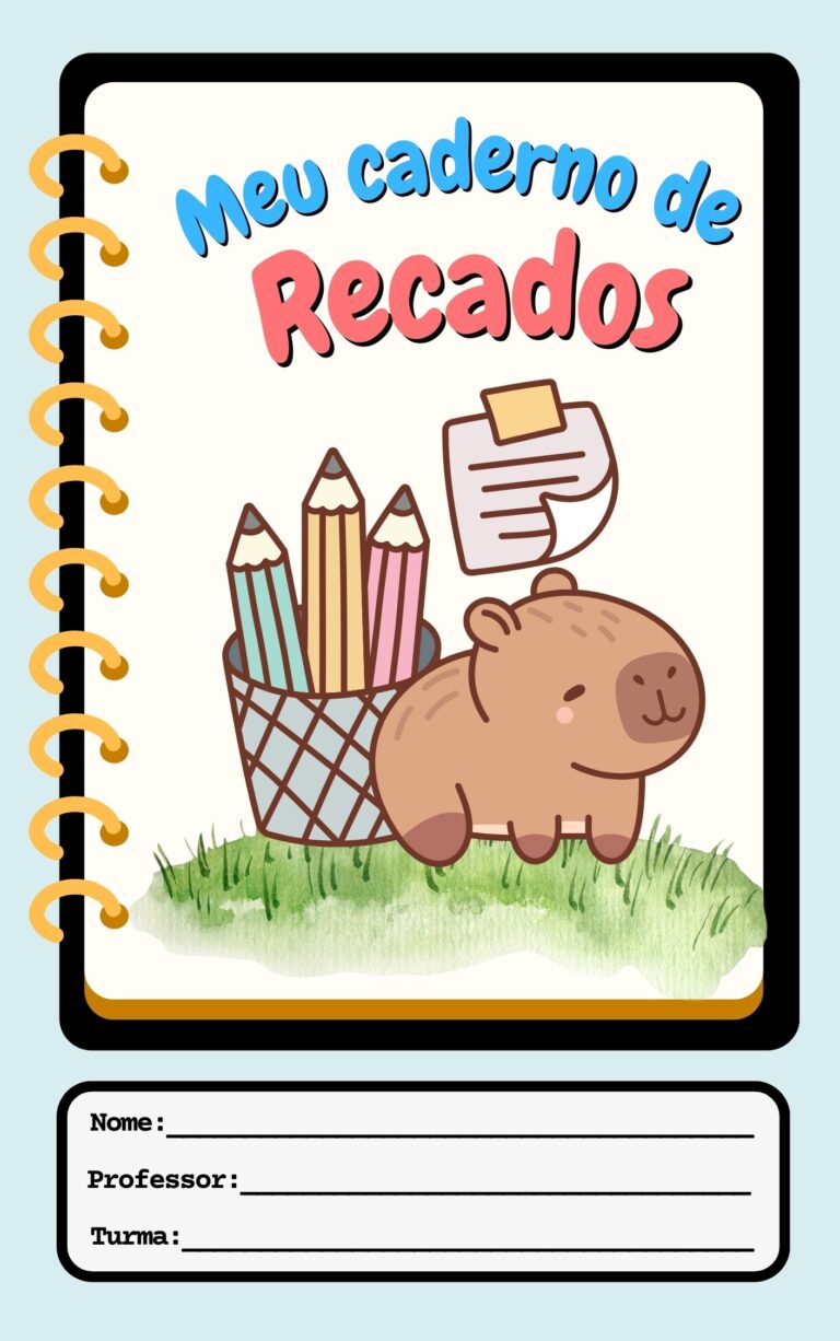 7 modelos de Capa de caderno capivara pronta para imprimir