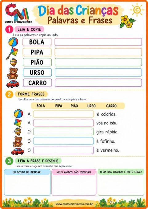 Atividades Dia das Crianças: Palavras e frases.
