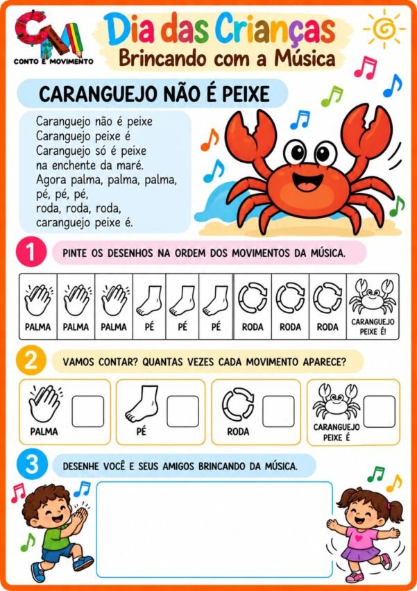 Dia das Crianças com Música: 10 Atividades Divertidas para Alfabetização 7 Dia das Crianças com Música: Caranguejo não é peixe