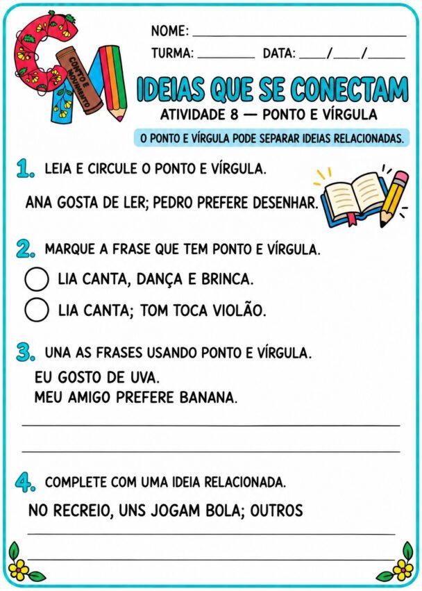 Atividades de Sinais de Pontuação: Ponto e vírgula