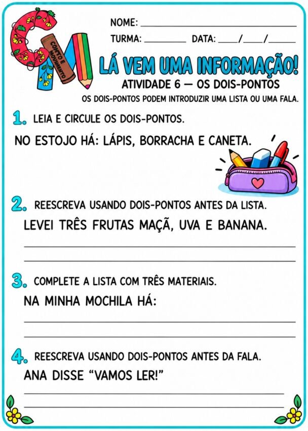 Atividades de Sinais de Pontuação: Dois pontos