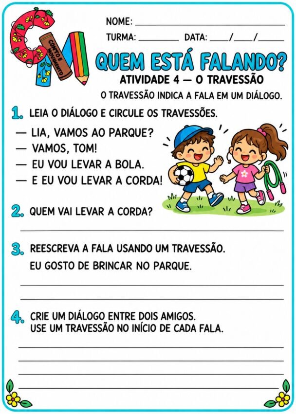 Atividades de Sinais de Pontuação: Travessão