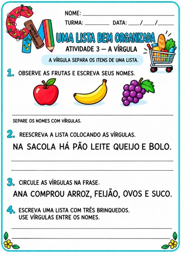 Atividades de Sinais de Pontuação: Vírgula