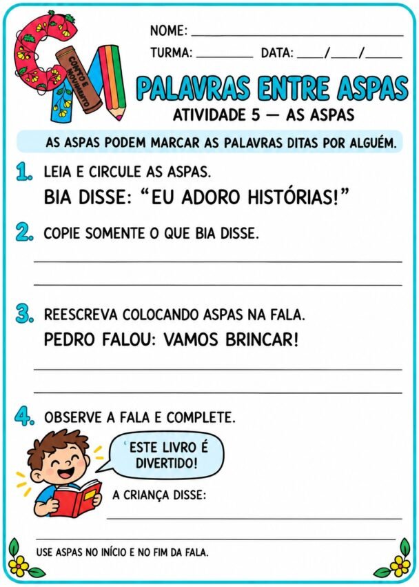 Atividades de Sinais de Pontuação: Aspas